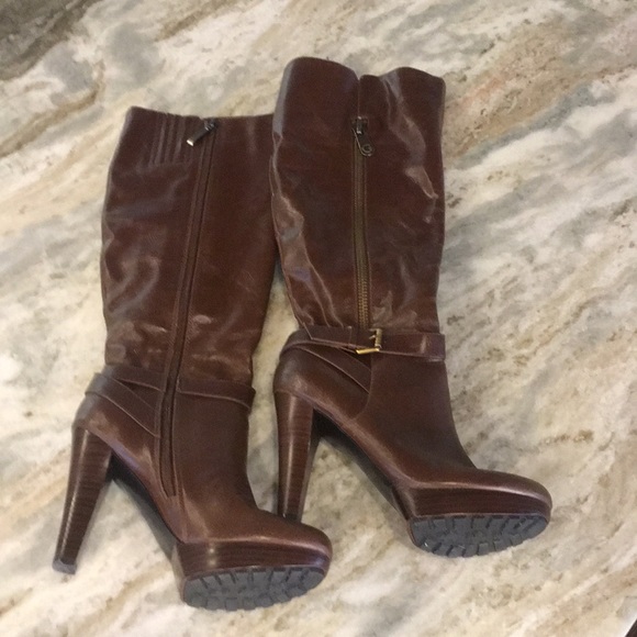 Guess Shoes Guess Knee High Leather Boots Brown 4 Heel Poshmark